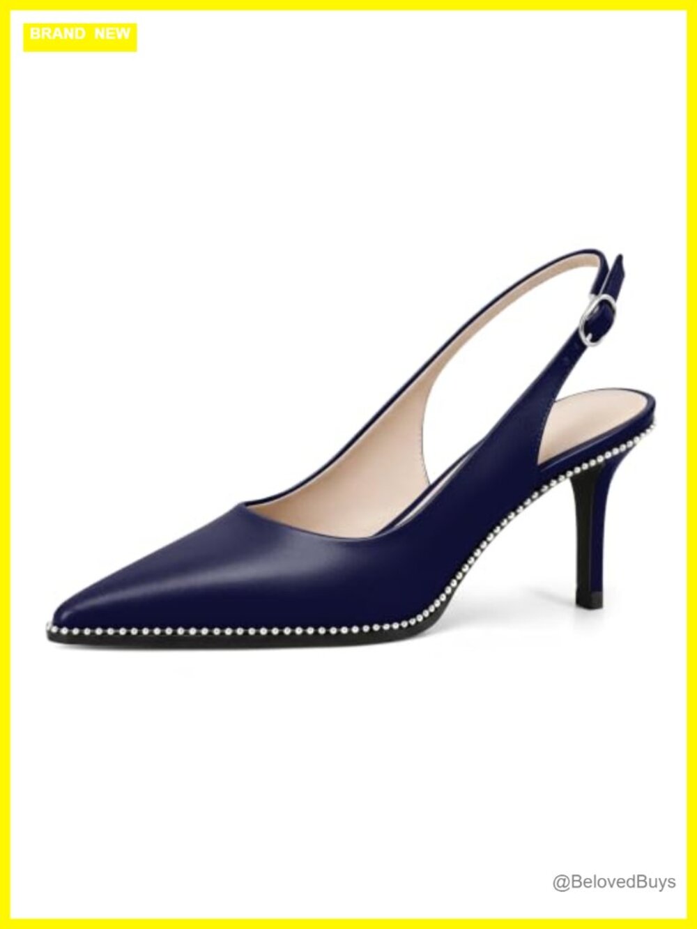 YODEKS Slingback Heels Point Toe Beaded Pumps Kitten Heel
